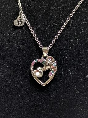 ​Magical Unicorn Heart Pendant Necklace - Initial "B" Charm